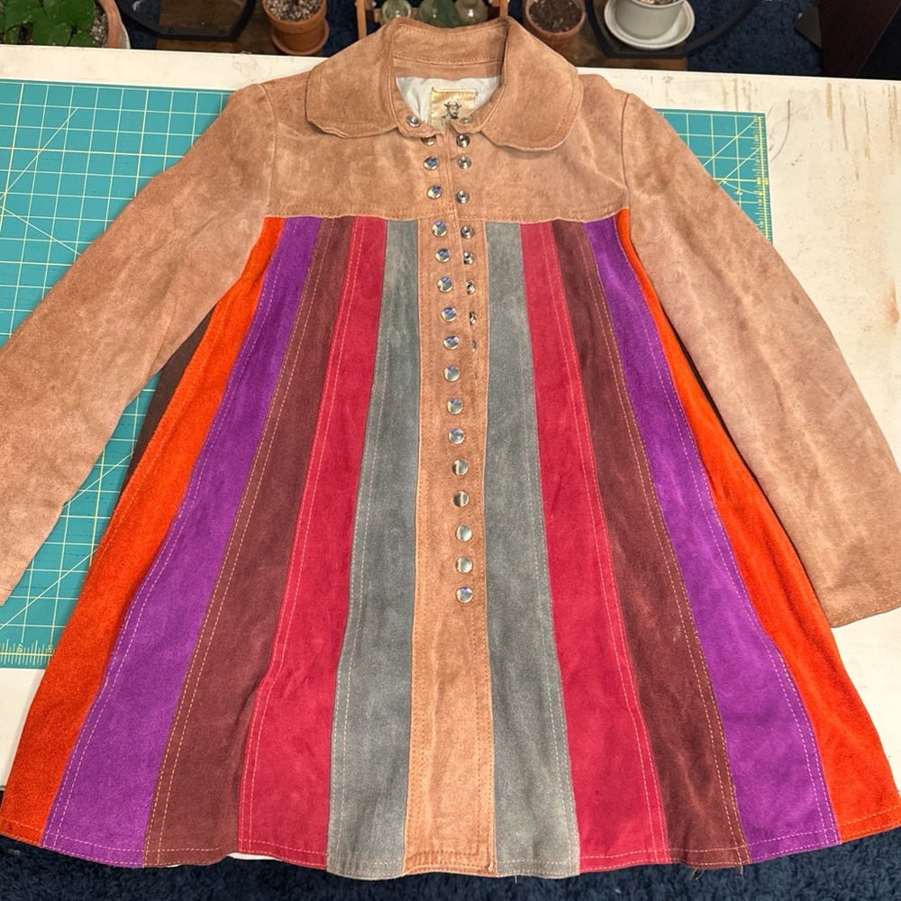 Vintage 1960s Gassy Jack patchwork suede jacket. Gastown mercantile rainbow mod